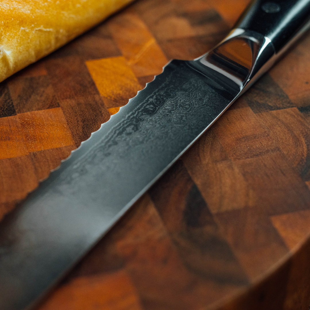Damascus Steel Serrated Knife, 8"