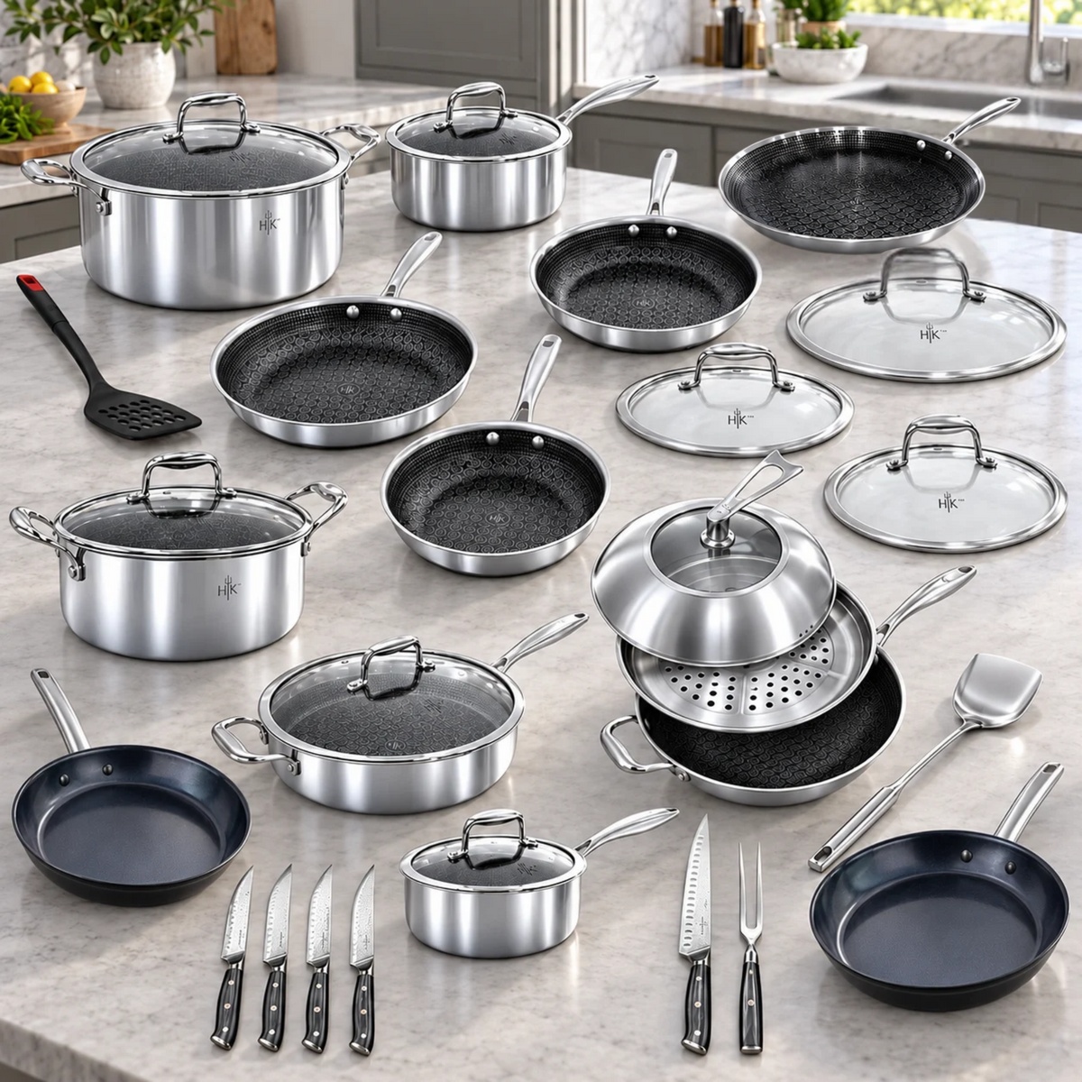 30 PC: ALL DAY Pans + Knives Set