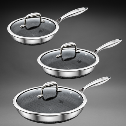 The Sizzle Set: 6 Piece Frying Pans + Lids