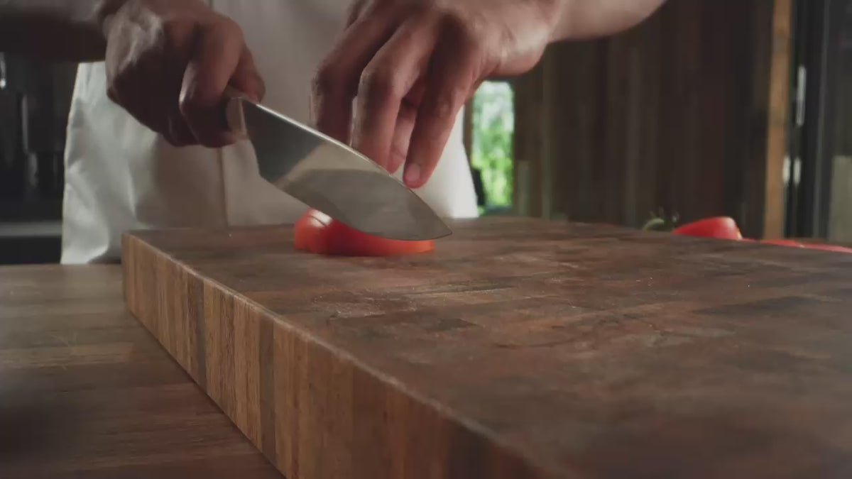 Video of Hell's Kitchen Chef's knife cutting a tomato